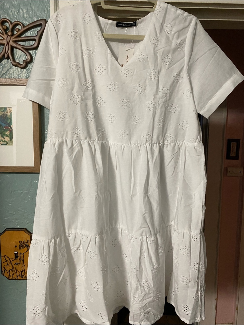 White Eyelet Tiered V-Neck Dress